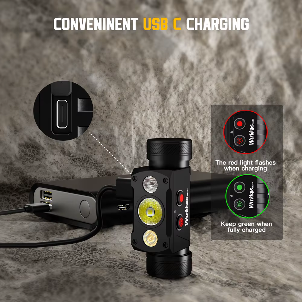 Lampe frontale Wurkkos HD50 ultra-lumineuse 4000 lumens avec fonctions de lumière rouge et blanche