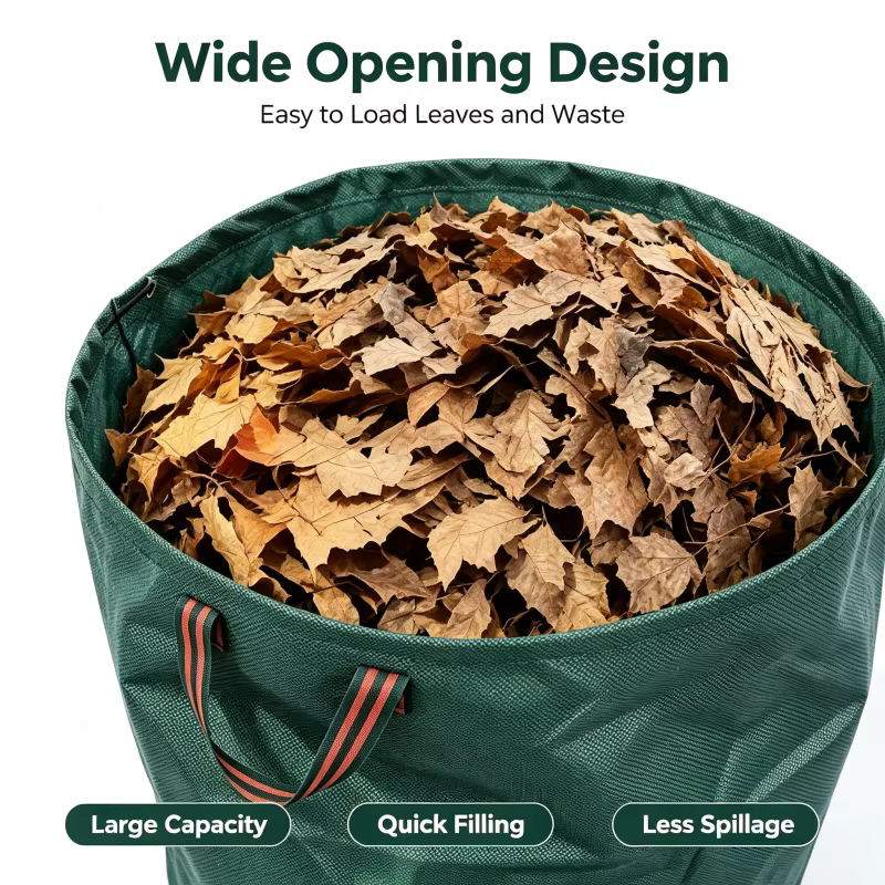 Sac de Jardin Tissé pour Déchets, Sac à Feuilles Imperméable Pliable, Sacs de Jardin Renforcés avec Poignées 120L 300L 500L pour Pelouse, Herbe, Feuilles et Débris