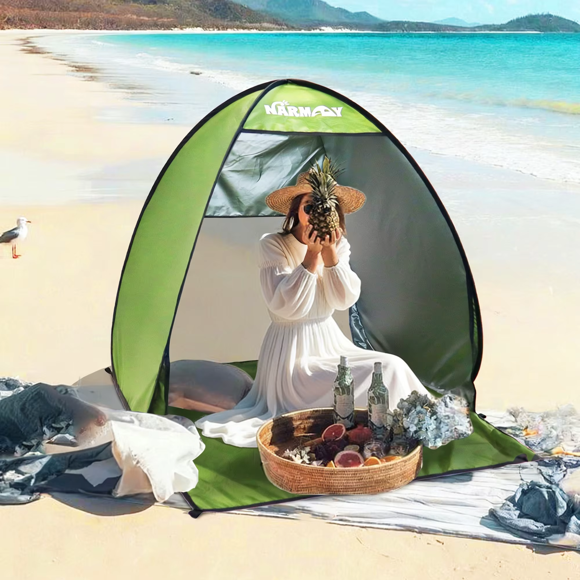 Tente de plage pop-up, abri pare-soleil résistant aux UV et étanche pour le Camping