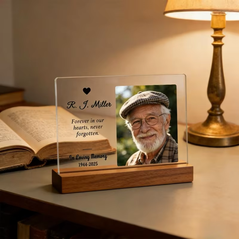 Lampe en acrylique personnalisée avec portrait photo, veilleuse personnalisée, base en bois transparente, lampe à photo, cadeau attentionné, cadeau pour la fête des enseignants