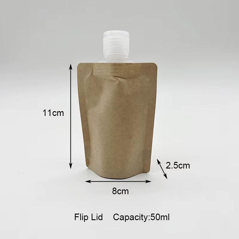 Pochette à bec en papier Kraft 50ml 100ml, 50 pièces, pour boissons liquides, sac d'emballage jetable, Sachet d'échantillon de maquillage cosmétique