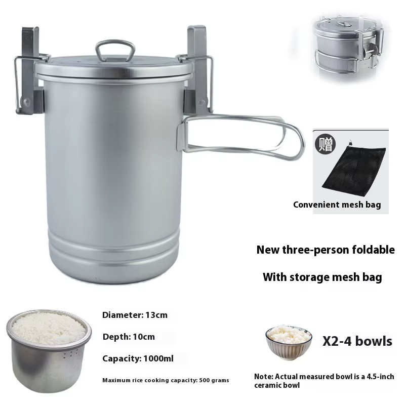 Cuiseur à riz mis à jour, ustensiles de cuisine de pique-nique portables en plein air, Pot en acier inoxydable, accessoire de cuisine multifonctionnel de voyage, Camping randonnée