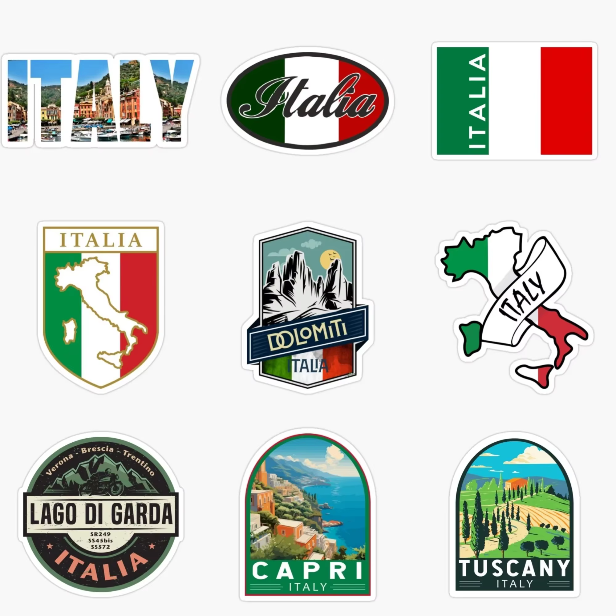 Autocollant mural créatif en PVC, carte de drapeau italien, emblème de paysage, pour décorer voiture, camion, casque de vélo, fenêtre de réfrigérateur, accessoire mural