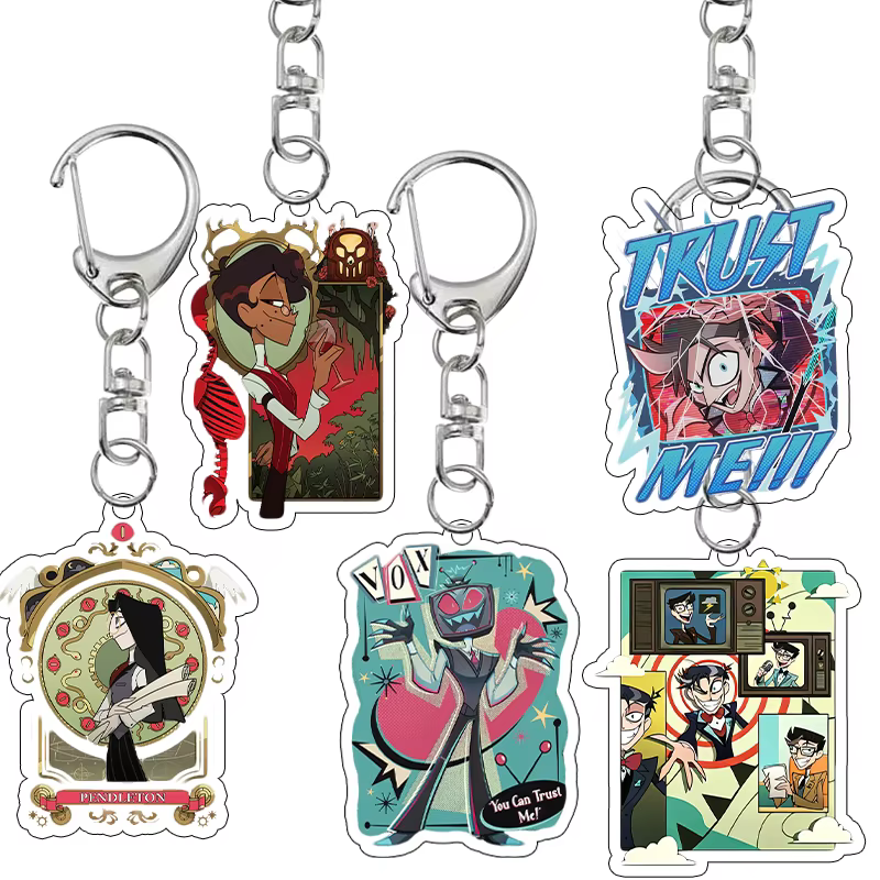 Breloque de sac en acrylique, porte-clés, pendentif fait main, accessoire de mode anime, personnage Hazbin Hotel (Vox Adam), pour sac à dos, cadeaux et décoration