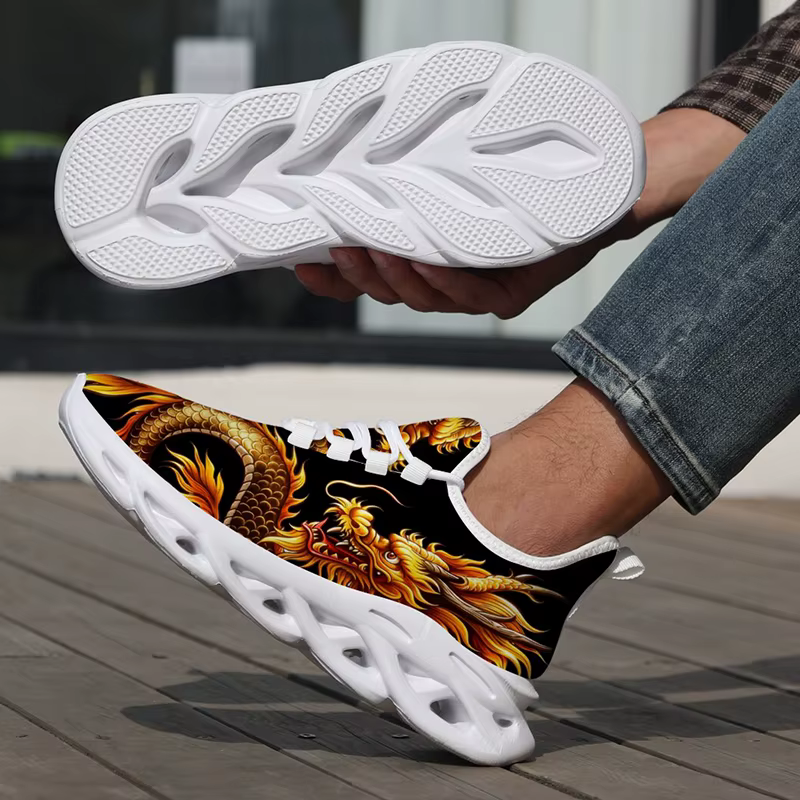 Baskets sur le thème du Dragon pour hommes et femmes, chaussures basses légères et respirantes à lacets, chaussures de course, de randonnée, de sport décontractées