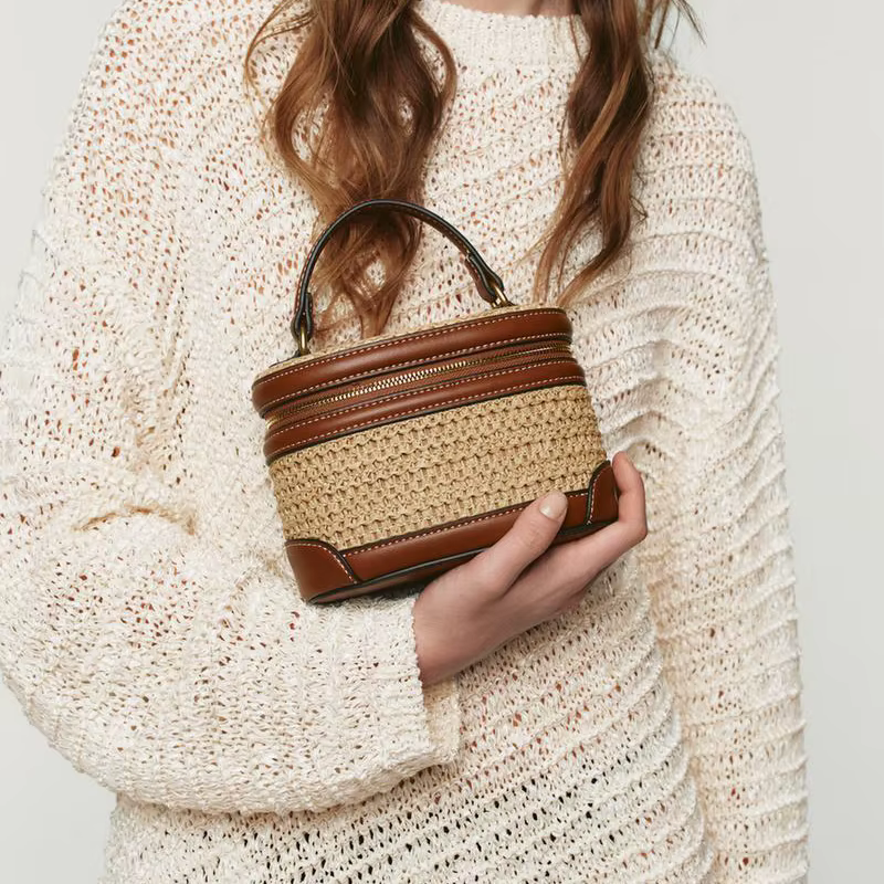 Sac à main en paille tendance pour femme, sac fourre-tout en paille PP tressé de créateur, petit sac à bandoulière décontracté vintage pour l'été et la plage 2026