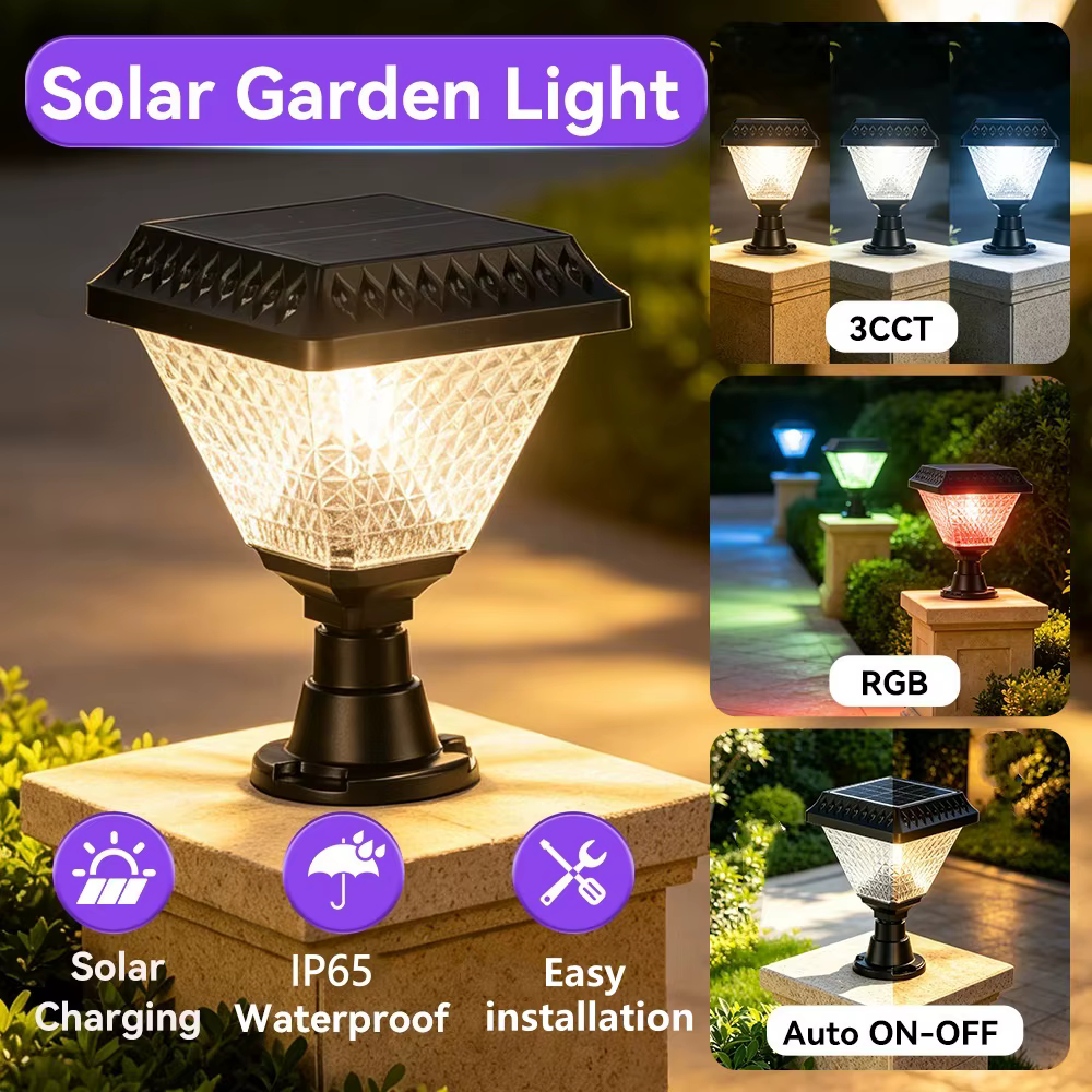 Lampe solaire murale pour poteau, 4 couleurs changeantes, télécommande, marche/arrêt automatique, étanche IP65, éclairage extérieur pour porche, jardin, clôture