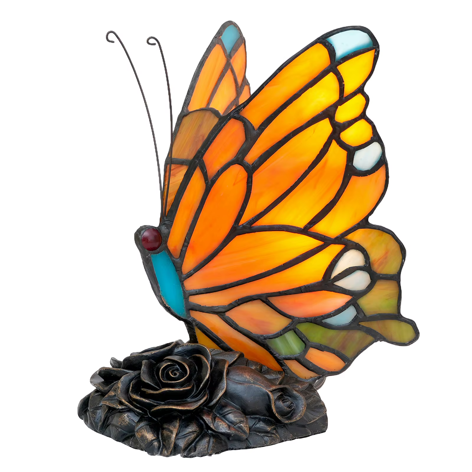 Lampe de table d'appoint en verre Tiffany style papillon orange, lampe de chevet, lampe de nuit, abat-jour fait main pour chambre à coucher, salon