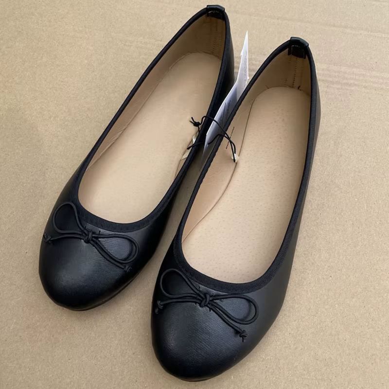 Mules plates élégantes en cuir pour femme avec nœud, bout rond, confortables et faciles à enfiler