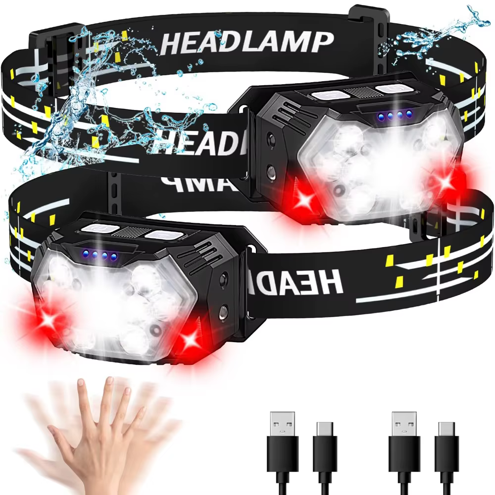 Phare LED Ultra lumineux avec lumière rouge lampe frontale Rechargeable par Usb en plein air course randonnée Camping