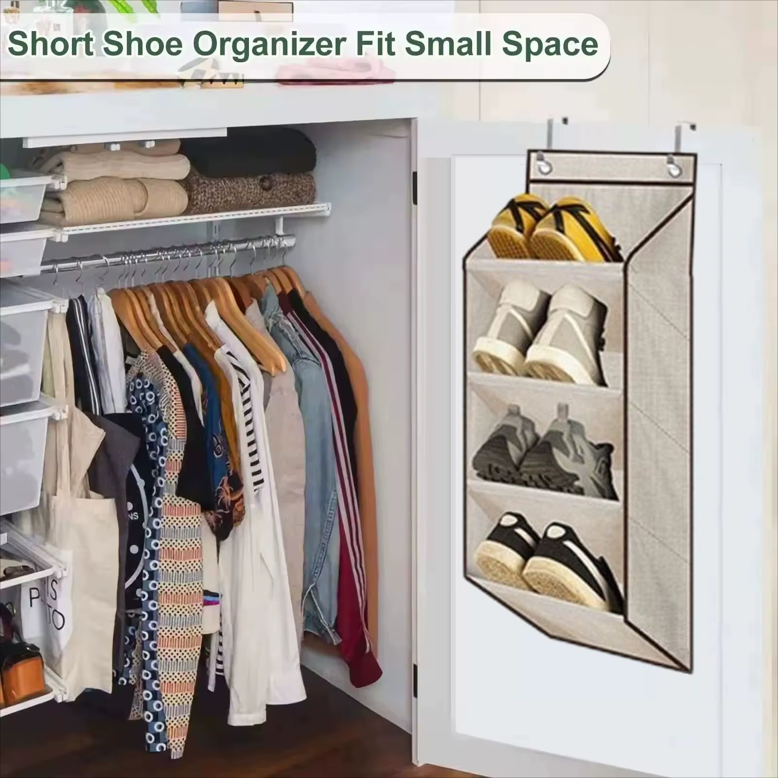 Porte-chaussures suspendu pour porte étroite, modèle compact, 4 ou 8 niveaux, pour dortoir et rangement de chaussures dans les portes étroites