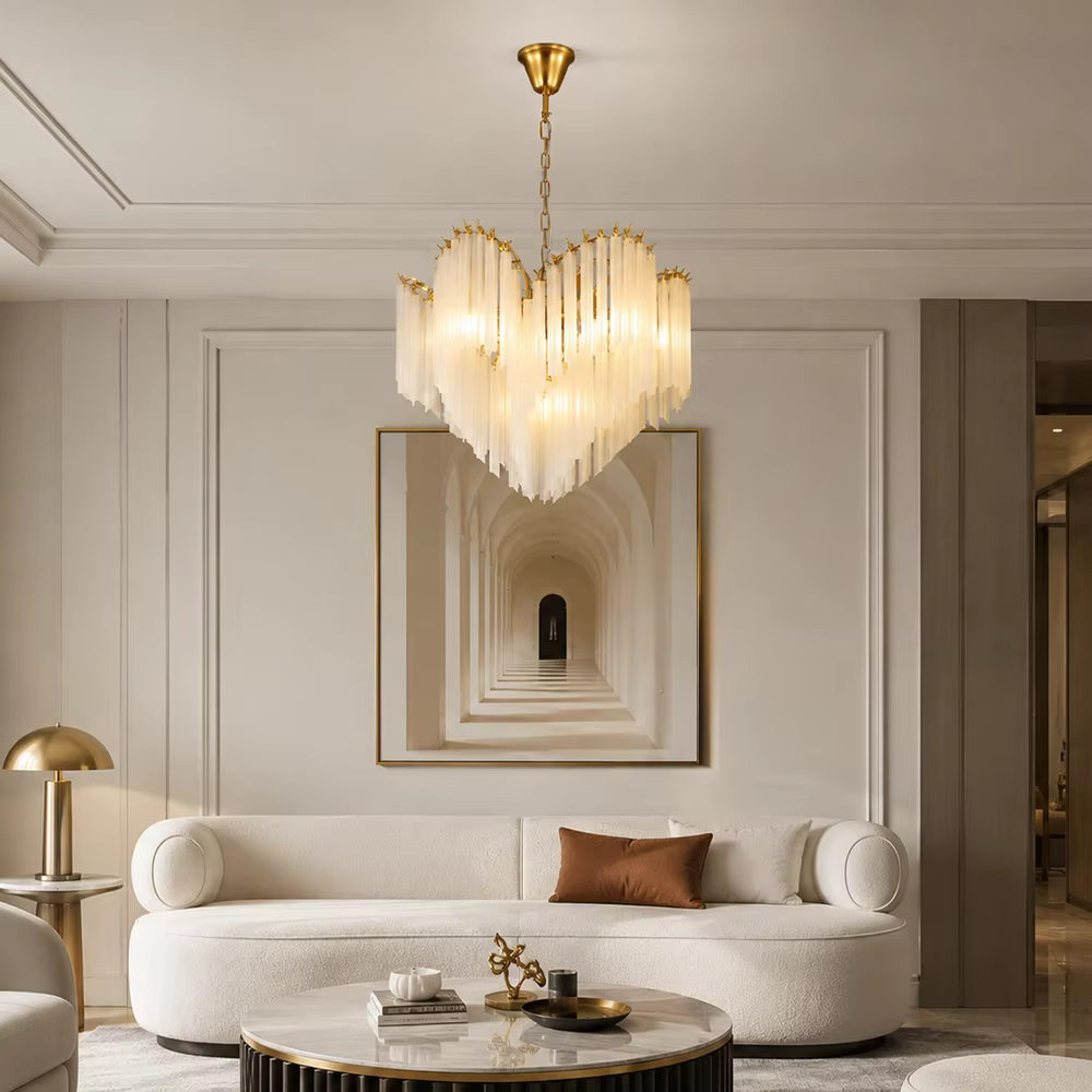 Lustre moderne de luxe en verre blanc pour salle à manger, salon, villa, lampe suspendue en laiton design, luminaire suspendu en verre givré