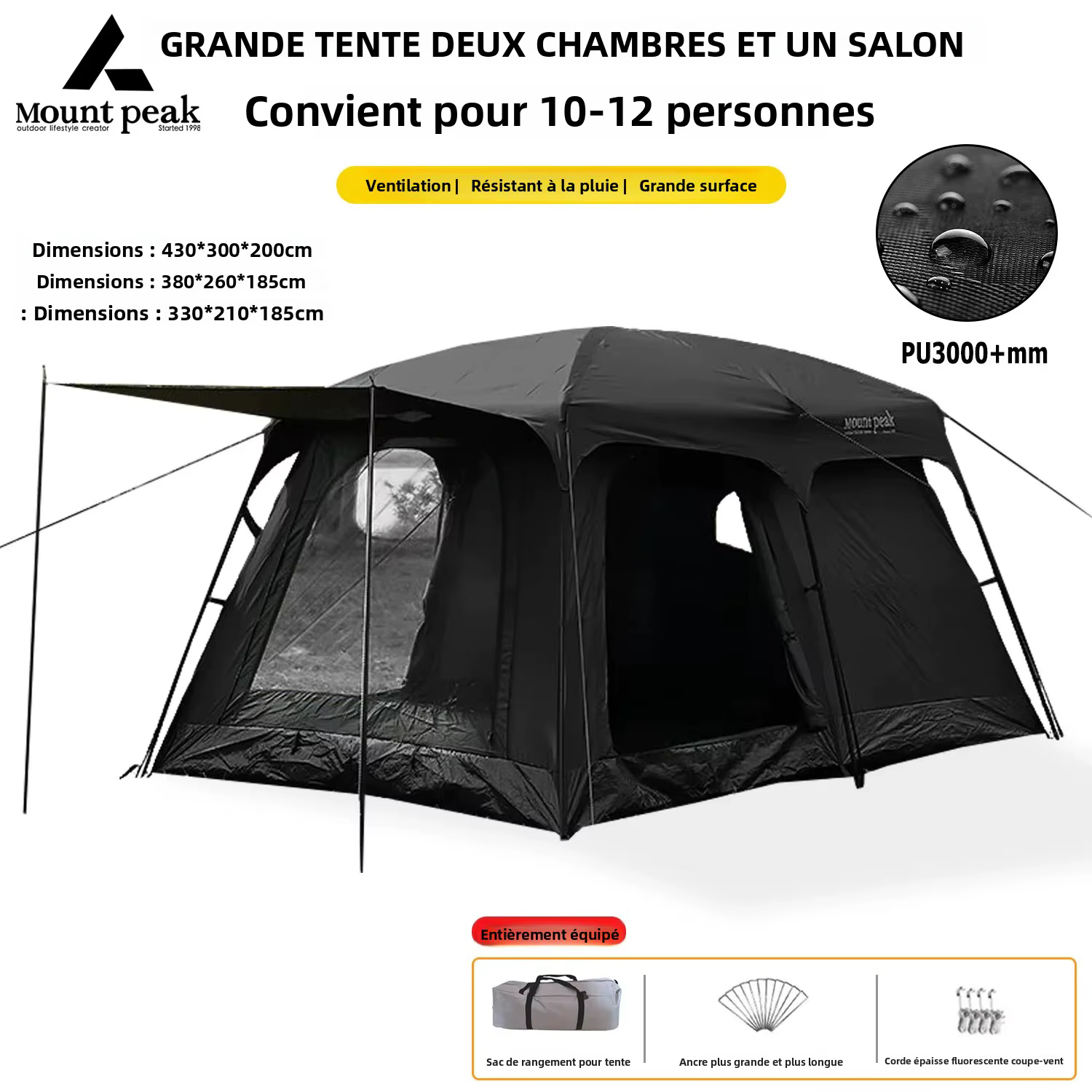 Mount Peak propose des tentes à deux chambres qui peuvent accueillir 5 à 8 personnes