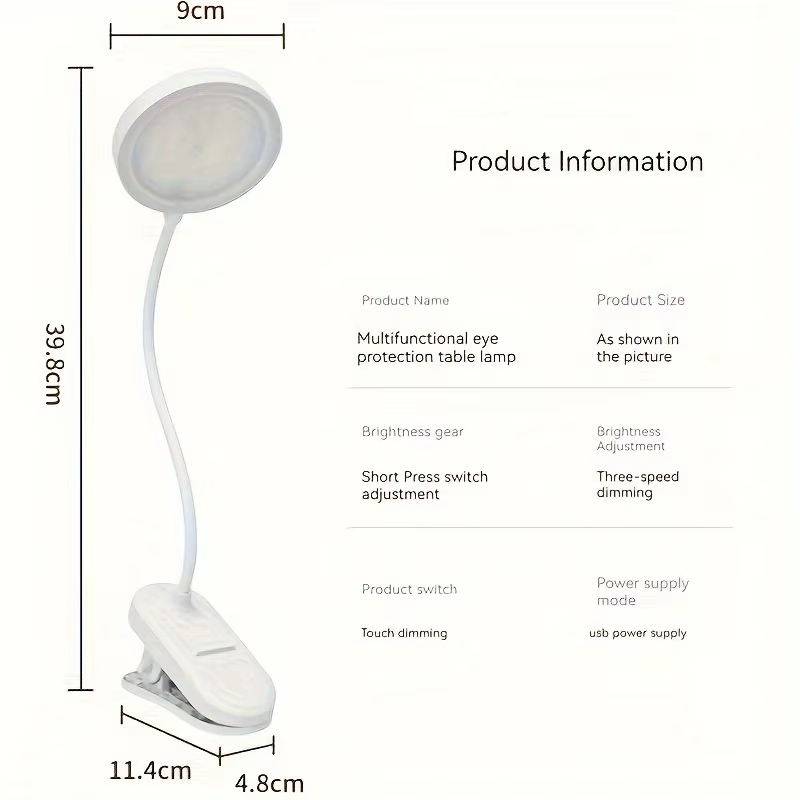 Lampe de bureau à clipser rechargeable par USB