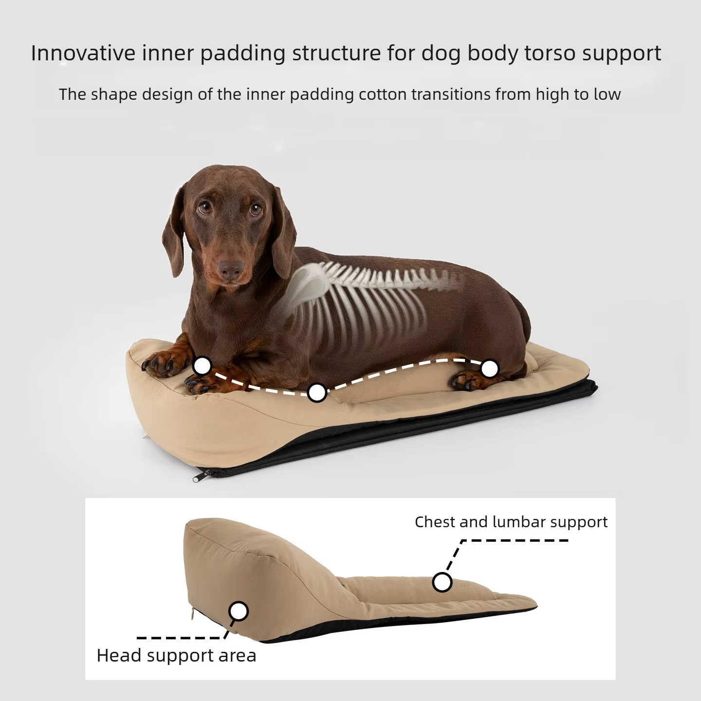Sac à bandoulière pour animaux de compagnie pour chiens à corps long (Dachshund), longueur étendue de 56 cm, coussin de soutien ergonomique, entrée basse en forme de U, transport 3 directions