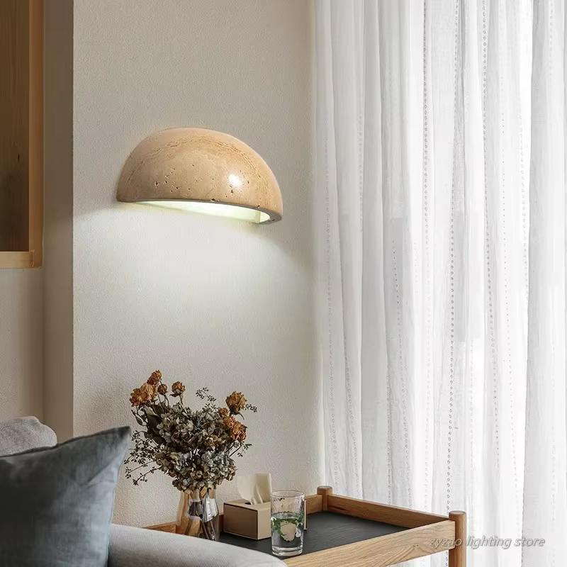 Rétro Semi circulaire pierre naturelle Art applique jaune travertin LED