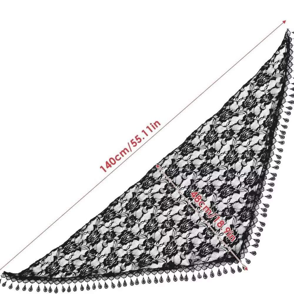 Écharpe en dentelle colorée à protection solaire avec pompons, bandeau imprimé style pastoral, bandeau triangulaire fleuri pour l'église