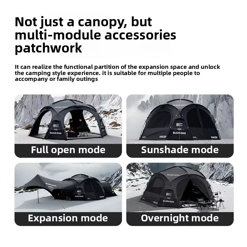 BLACK DOG Camping en plein air Camping étanche Portable tente familiale Expansion randonnée grande tente colle noire tente de luxe