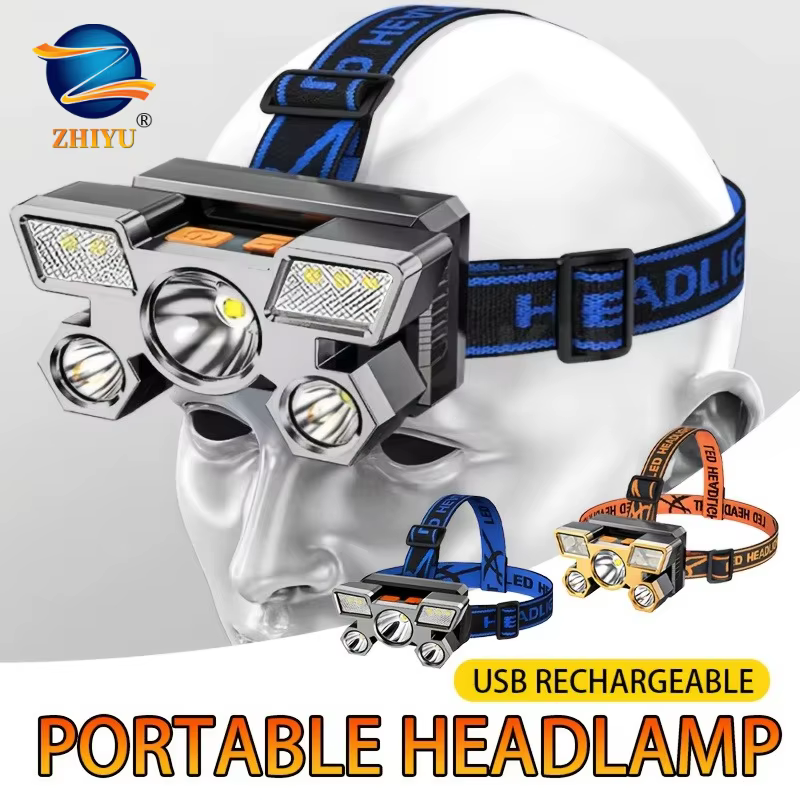 Lampe frontale rechargeable ultra-lumineuse à 5 LED