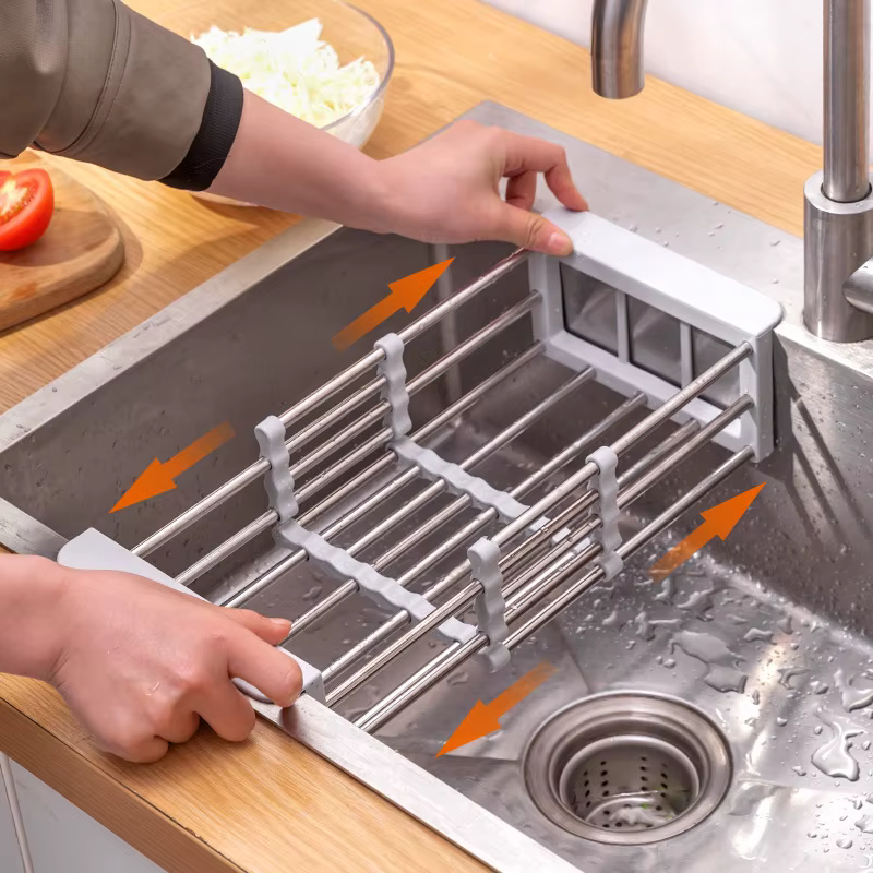 Égouttoir de cuisine télescopique en acier inoxydable pour évier, support à ustensiles, égouttoir à fruits et légumes, accessoire de cuisine domestique