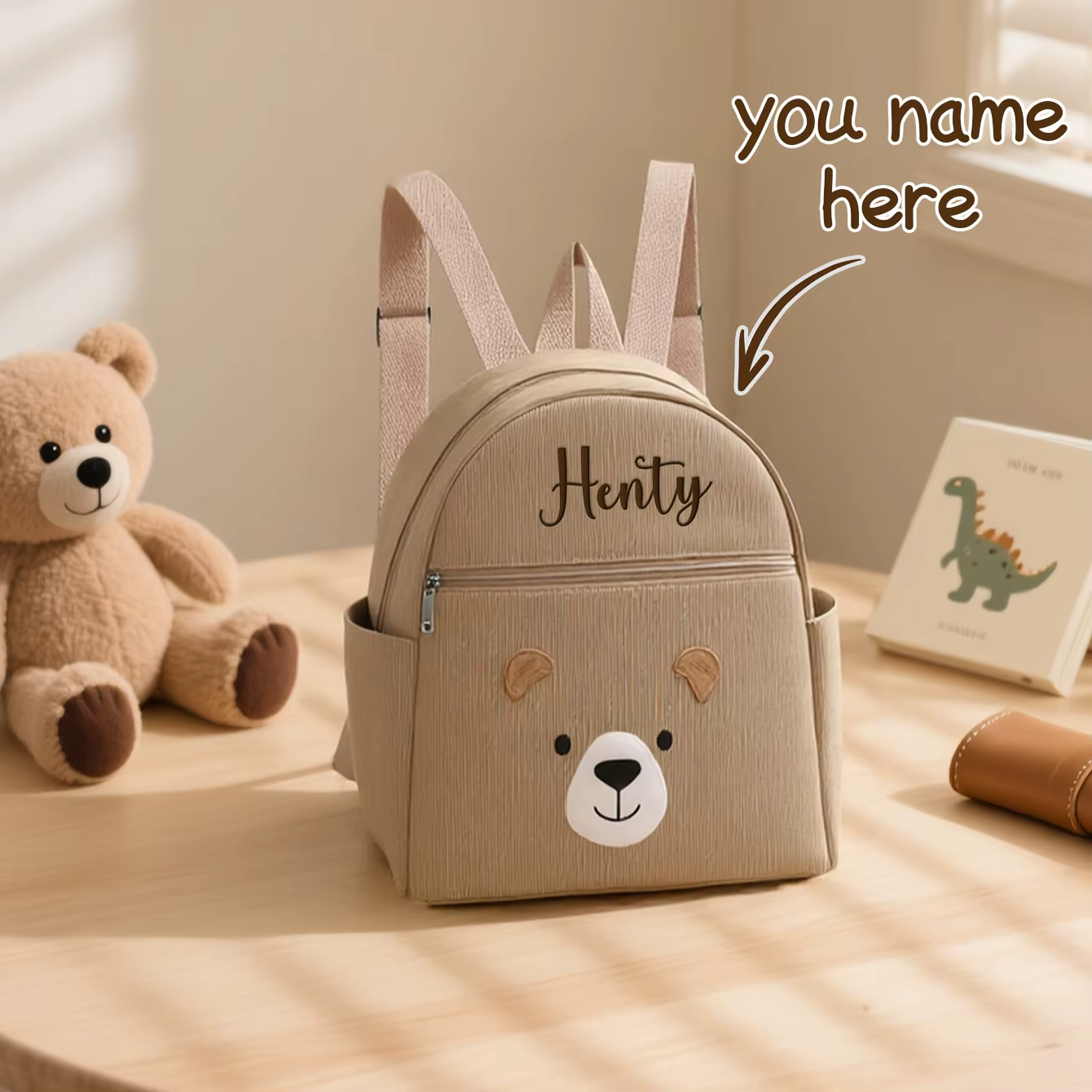 Sac à dos pour enfants ours mignon brodé personnalisé |   Sac pour tout-petits de la maternelle |   Adorable sac ours personnalisable