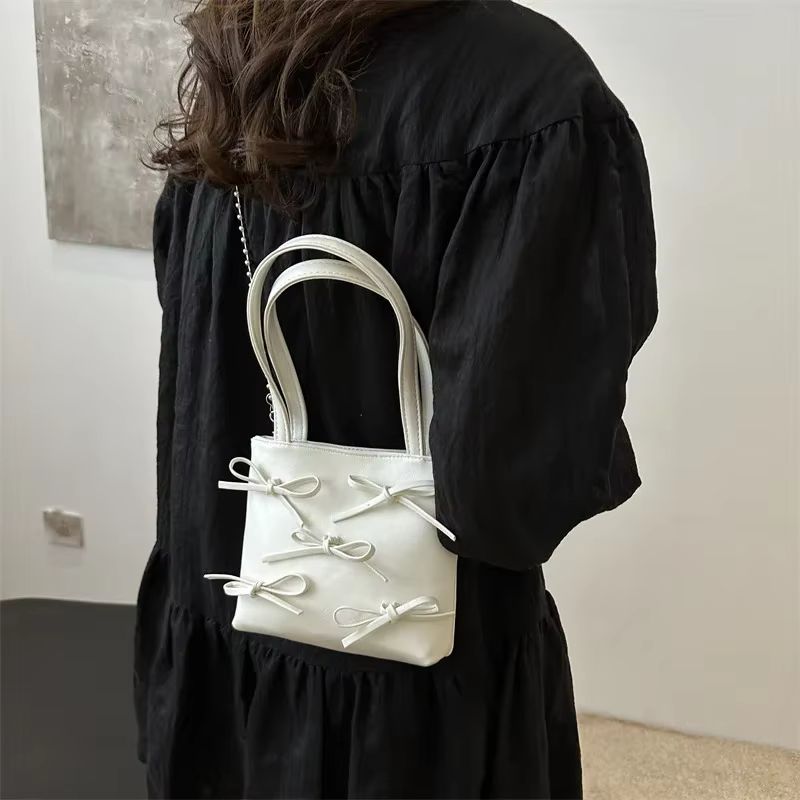 Petit sac à bandoulière monochrome pour femme, pochette à poignée pour femme, sac à main fourre-tout pour femme, décoration nœud simple initié