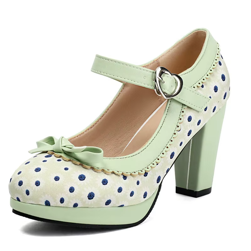 Grande taille 47 48 46 femmes chaussures à pois fleur imprimé bout fermé printemps automne pompes bloc talons hauts plate-forme Mary Janes pompes