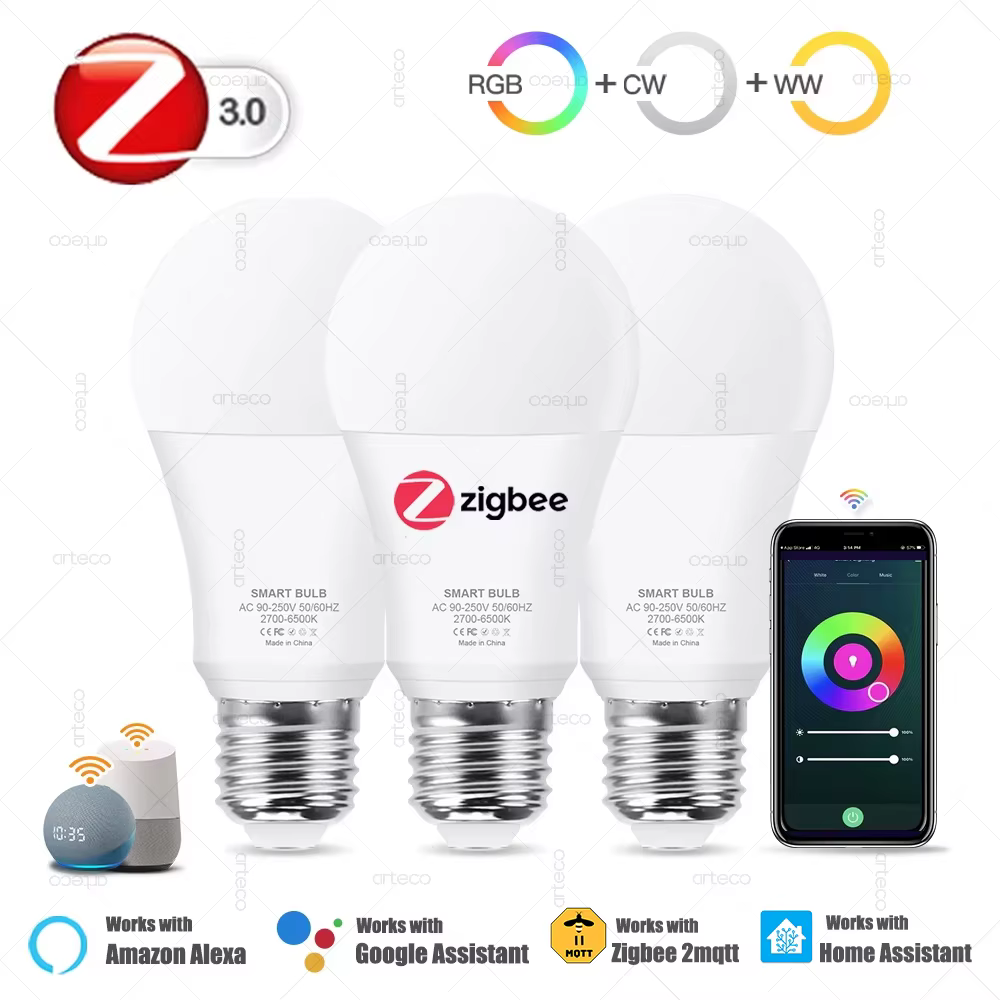 Zigbee E27 ampoule Led Alexa lampe à Led intelligente RGB CW WW ampoule Led fonctionne avec l'application intelligente Assistant à domicile Z2M Google Zigbee 3.0 Hub