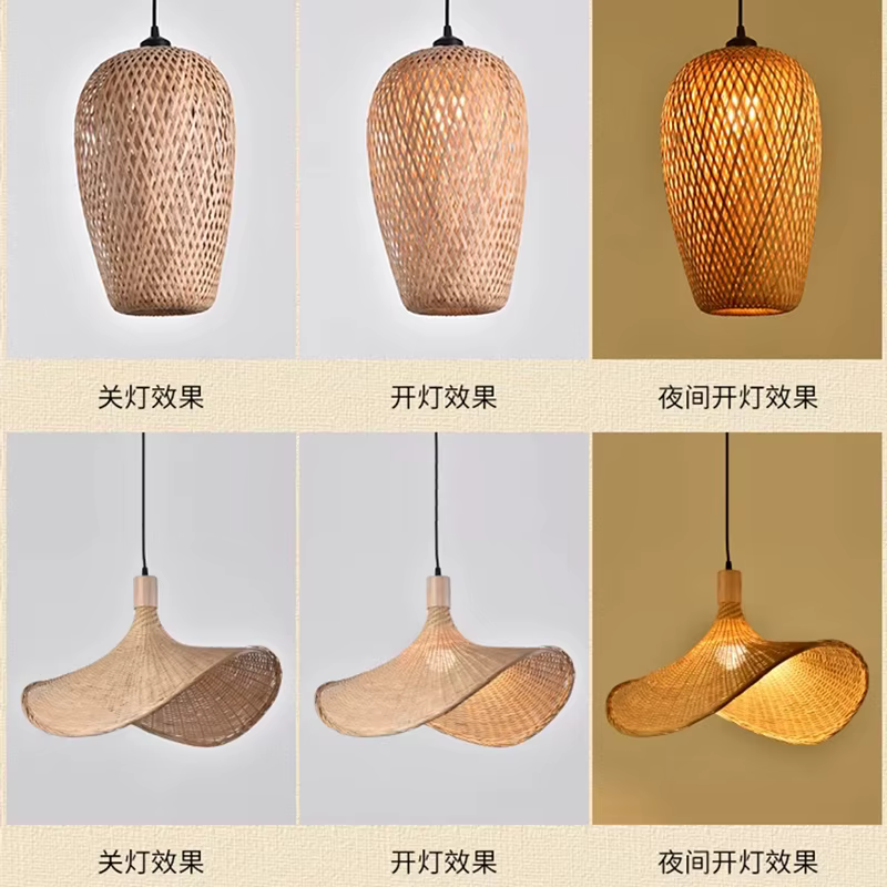 Le plus récent bambou suspension lampe plafonniers rotin osier Lustre tricoté à la main tressage suspendu maison salle à manger tressé intérieur décor chaud