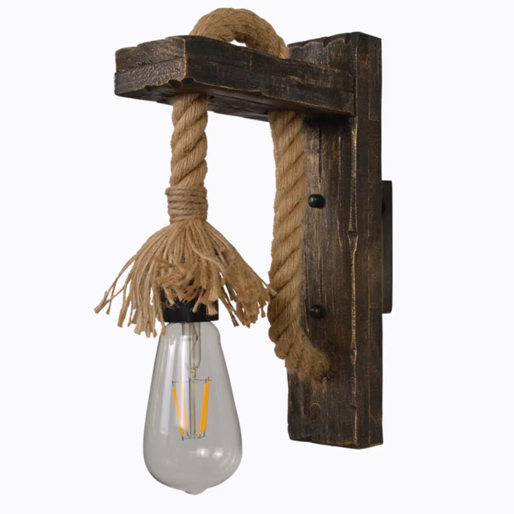 Vintage bois chanvre corde appliques luminaire rétro couloir chevet Loft lumière
