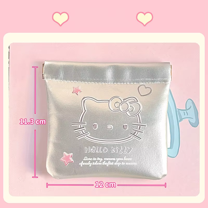 Pochette Hello Kitty en PU à fermeture automatique, sac de rangement portable et étanche pour rouge à lèvres, écouteurs, câbles de données et accessoires de voyage