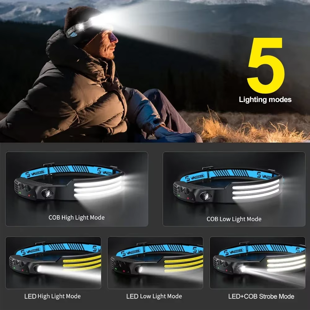Lampe frontale à Induction COB + lampe de poche LED