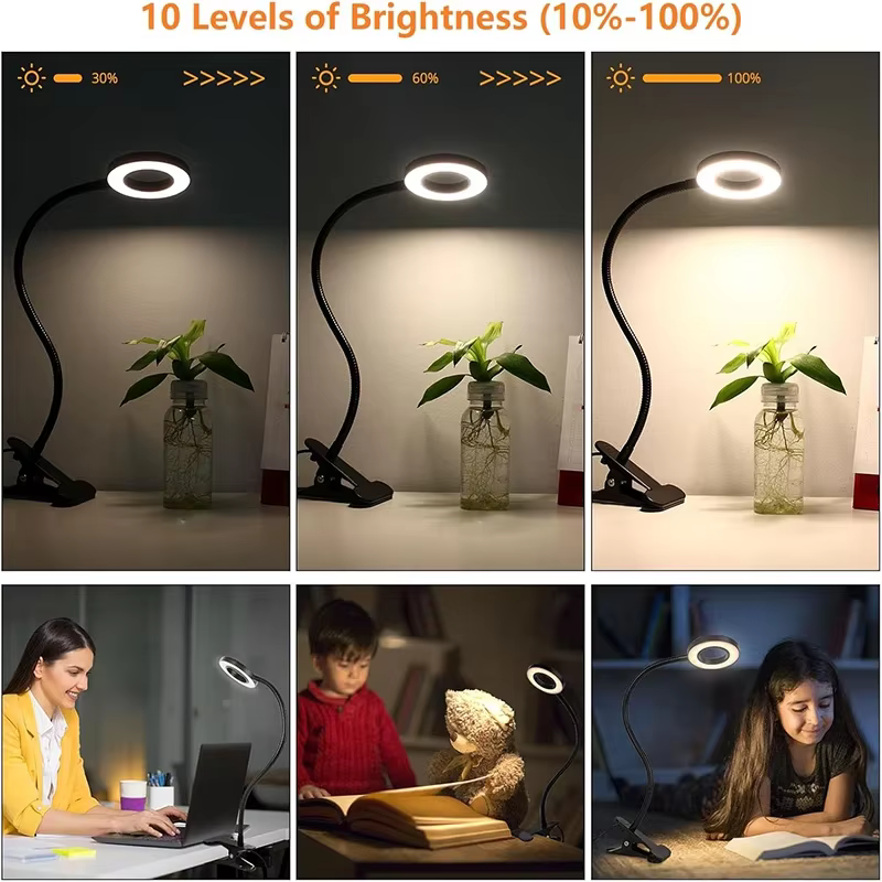 Lampe à pince, 3 couleurs + 10 niveaux de luminosité