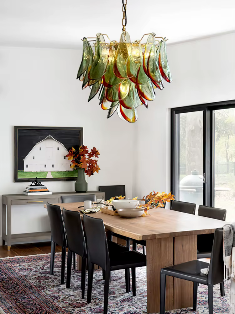 Lampe LED suspendue en forme de pétale de verre, design vintage, éclairage d'intérieur, luminaire décoratif de plafond, idéal pour une table à manger, art déco