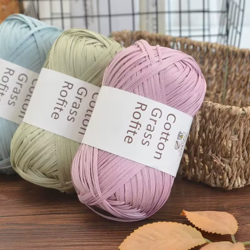 Fil de raphia tressé 50g 102M pour sacs DIY, fil de coton et paille, fil de raphia pour chapeaux de paille d'été faits main
