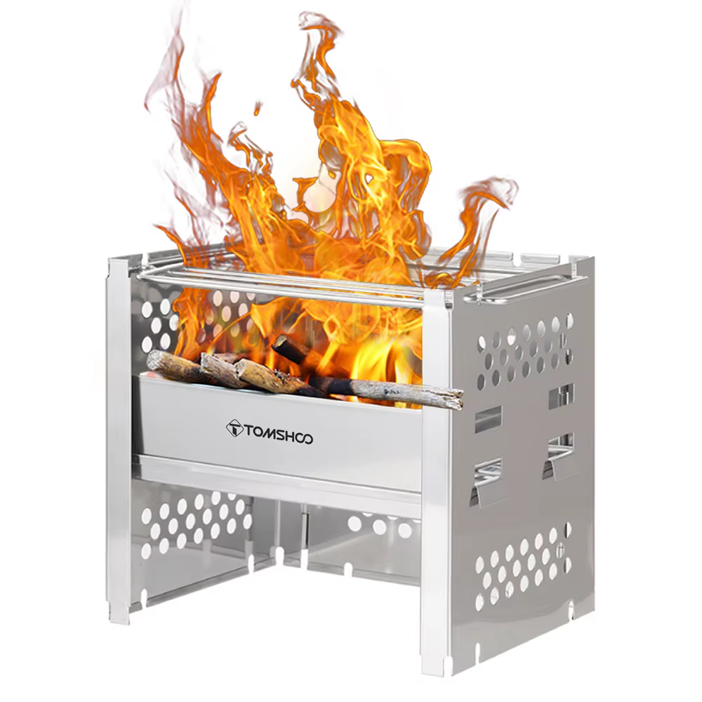 Tomshoo Camping en plein air poêle à bois W Barbecue gril Portable