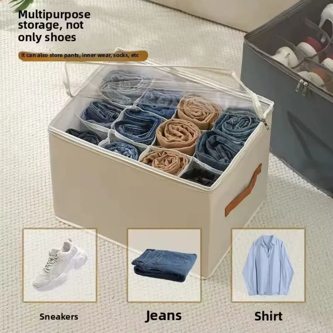Organisateur de chaussures pliable en tissu Oxford avec couvercle