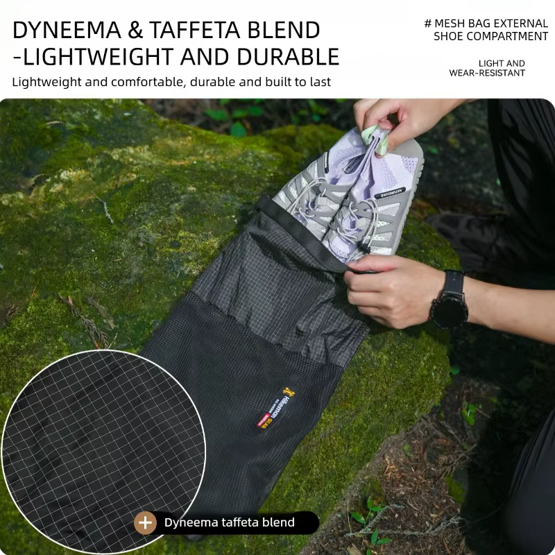 Sac à chaussures Dyneema à enroulement en maille pour fixation externe