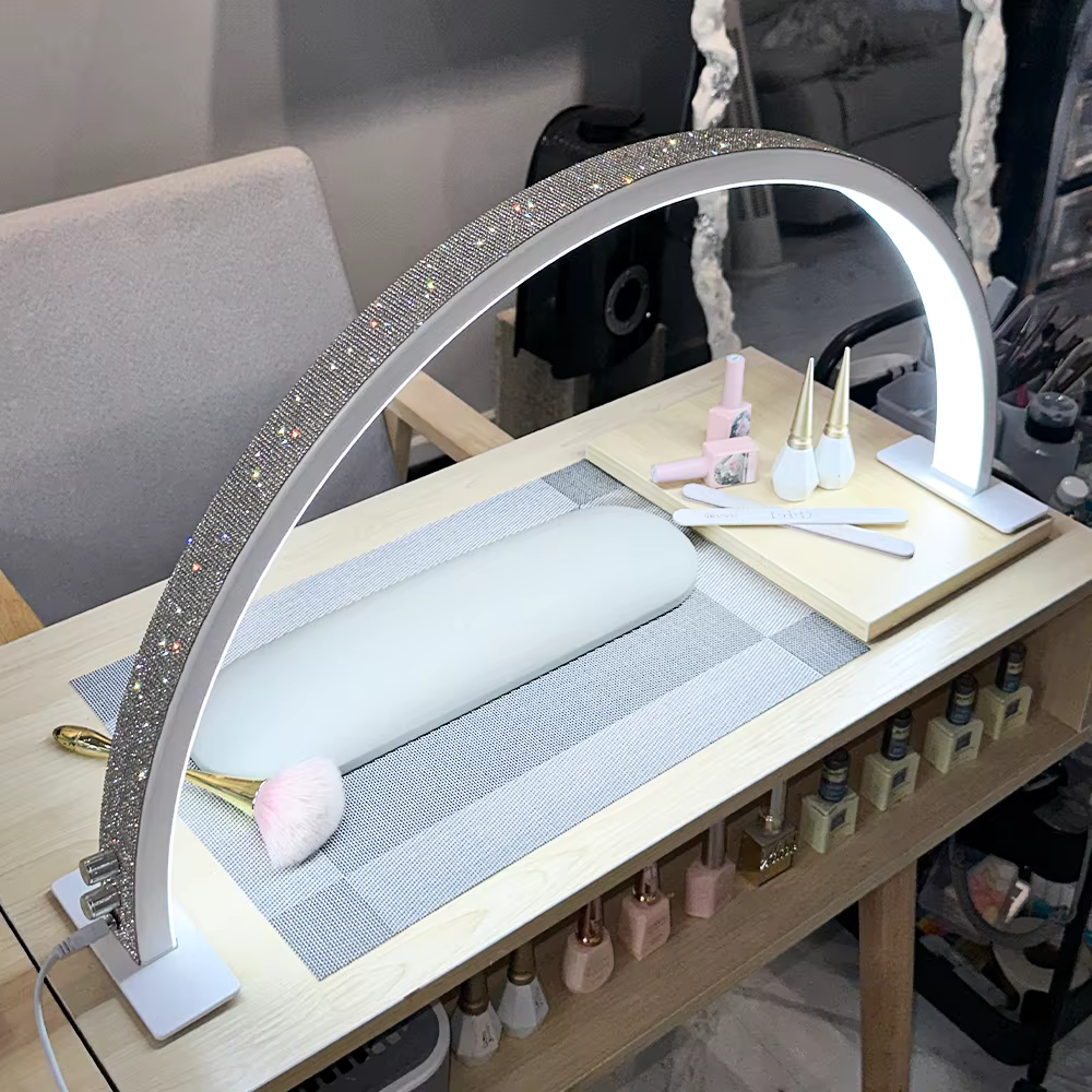 Nouvelle Lampe Demi-Lune 50W pour Ongles avec Interrupteur Rotatif 29 pouces, Lampe de Bureau pour Ongles, Salon de Beauté, Cils, Manucure, Lumière LED Demi-Lune Dimmable