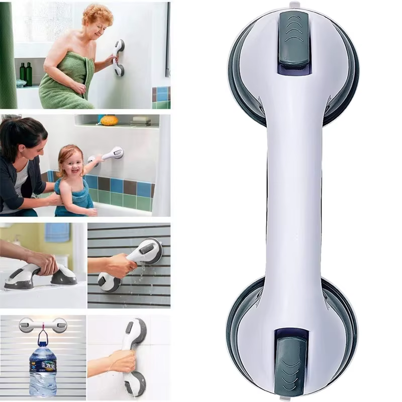 Barre d'appui de salle de bain, poignée de douche, barre de traction, super adhérence, double verrouillage, ventouse de sécurité, support antidérapant pour toilettes
