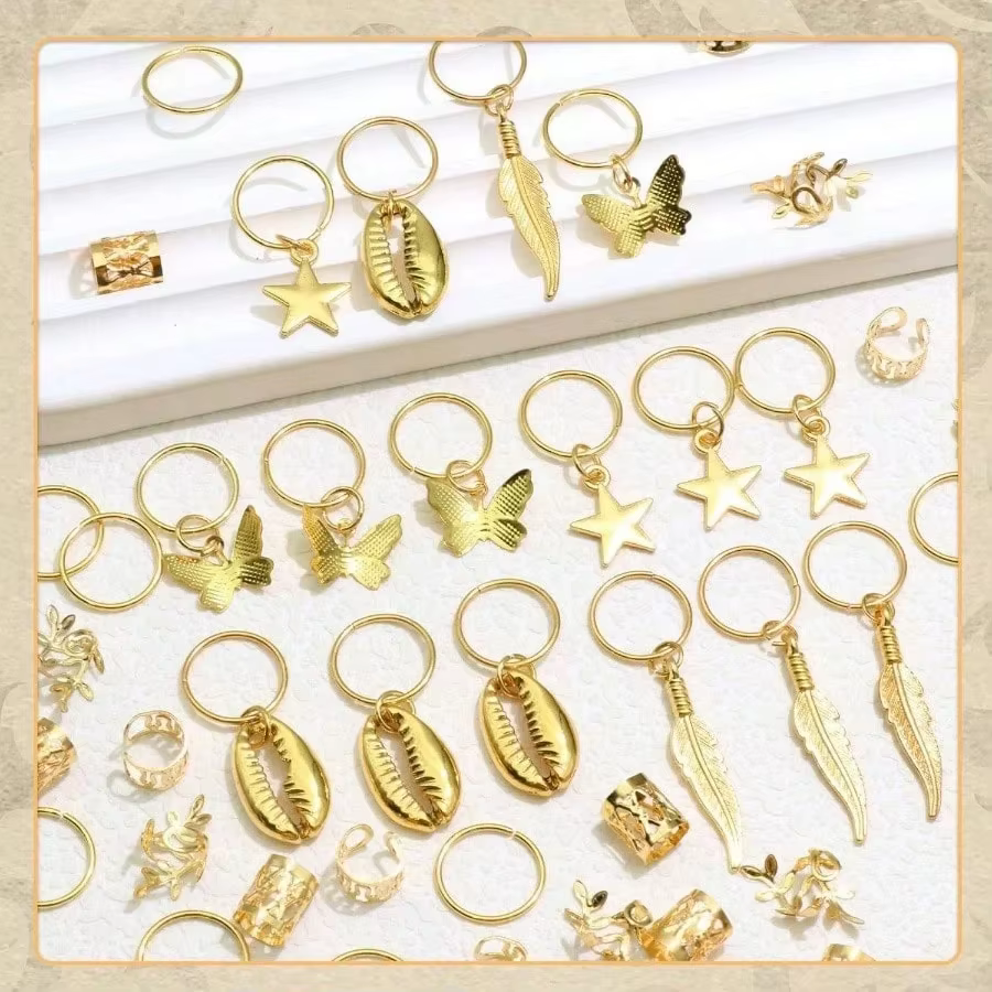 Ensemble d'accessoires pour cheveux bohèmes - Comprend 50 pièces de coquillages, étoiles et papillons, adaptés aux coiffures tressées.