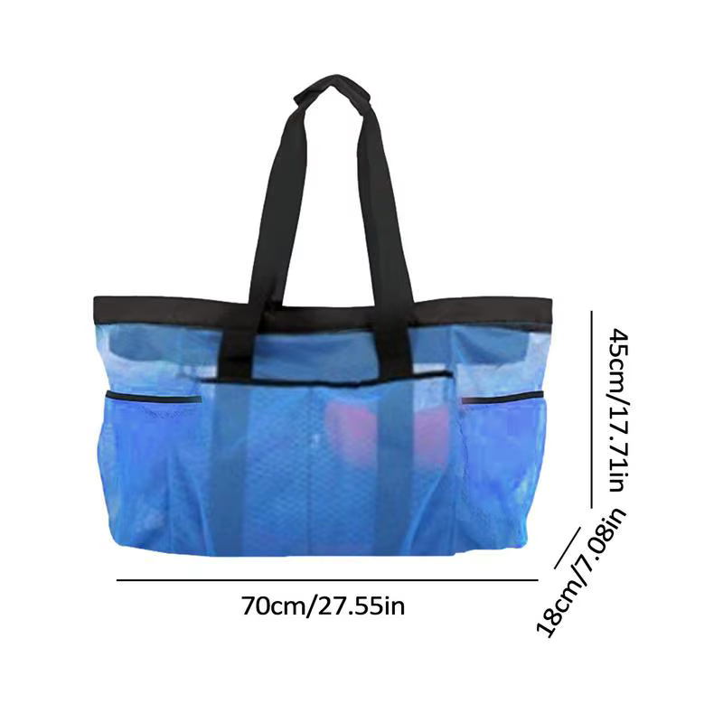 Respzed-Fourre-tout de plage avec poches en maille, grand sac fourre-tout de plage, sac de serviette de plage en nylon, fermeture éclair externe, 8 poches