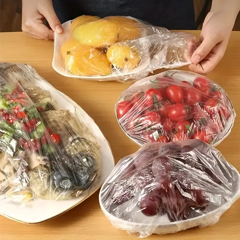 Couvercles alimentaires élastiques en plastique de qualité alimentaire, 100 pièces, sacs enveloppants pour réfrigérateur, sac de conservation des fruits et légumes frais