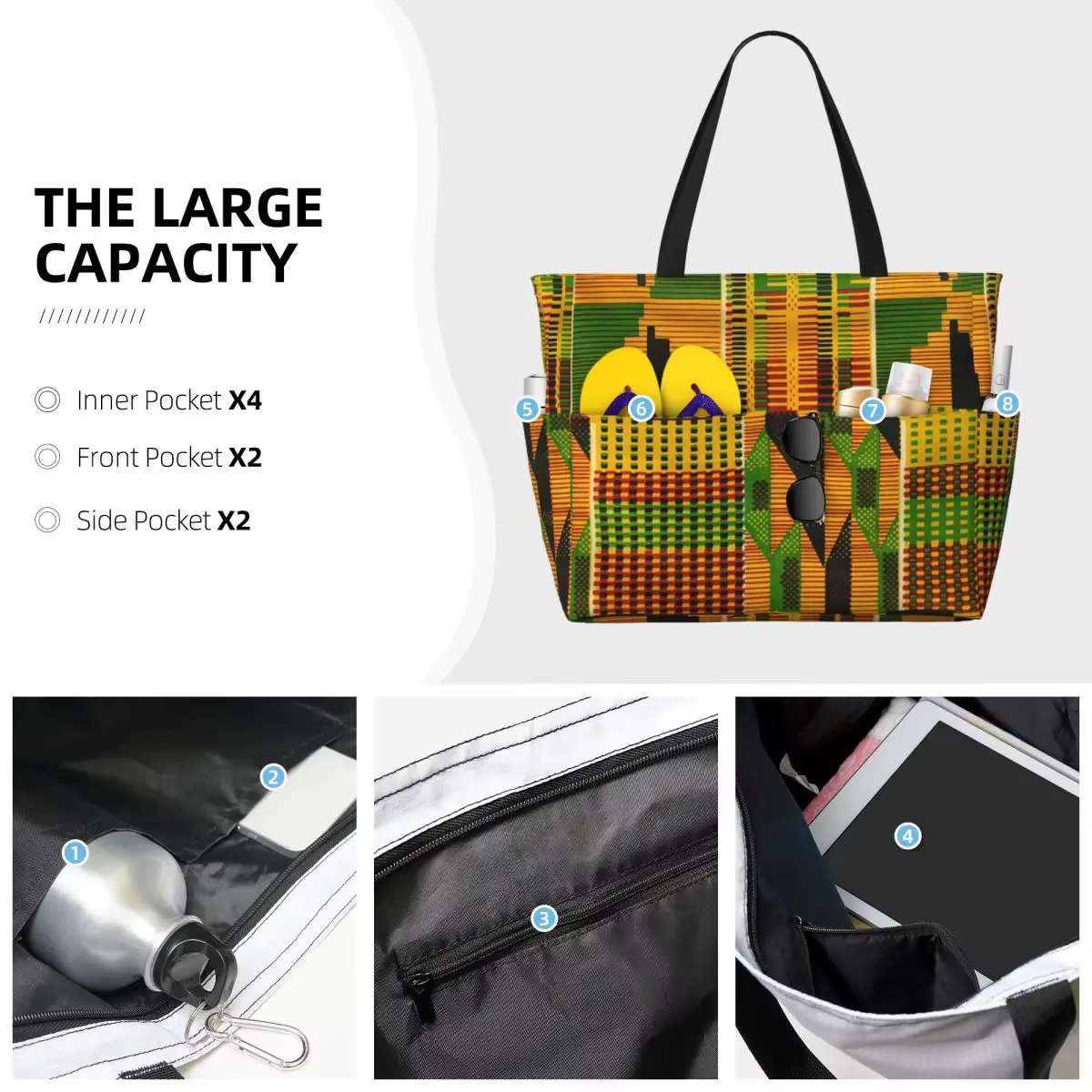 Sac fourre-tout personnalisé en tissu Kente africain pour femmes, grande capacité, sacs de voyage traditionnels ethniques africains Ankara plage salle de sport