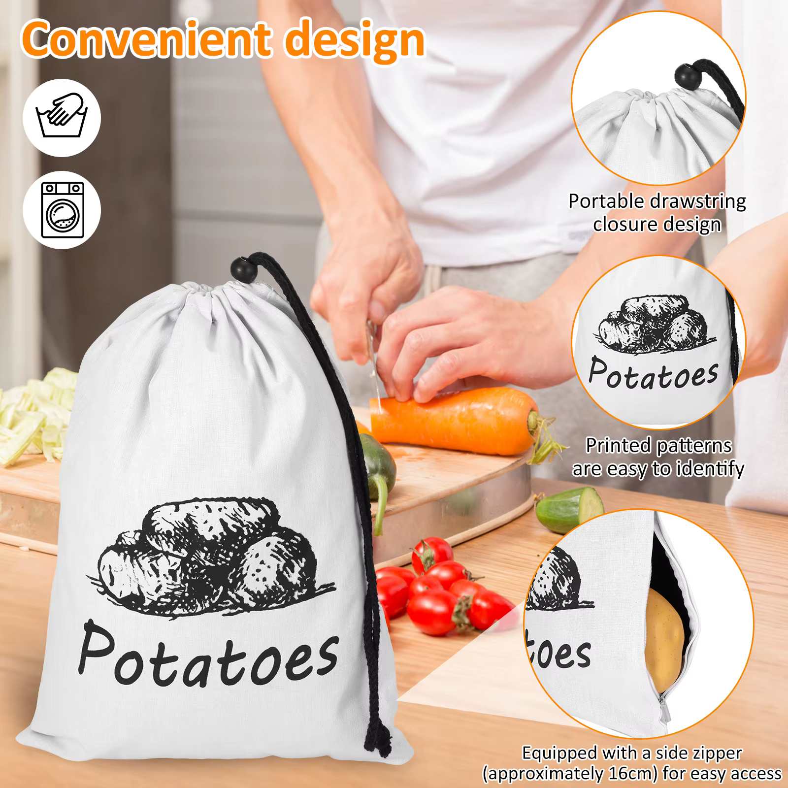 Sac de rangement pour pommes de terre et oignons, 2 pièces, avec cordon de serrage, organisateur de fruits et légumes frais, rangement réutilisable pour la cuisine domestique