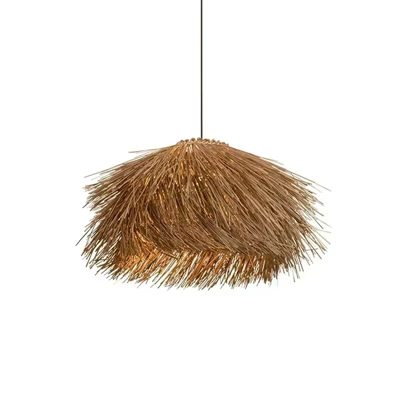 Vintage tissé à la main en rotin Led lustre Wabi Sabi lampe suspendue pour Restaurant Bar Luminaire décor à la maison rétro lampes suspendues