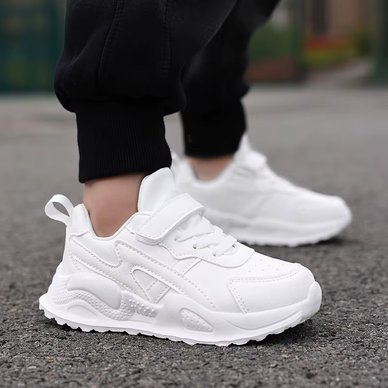 Chaussures décontractées en cuir blanc pour enfants, baskets de course respirantes pour garçons et filles, pour Sports de plein air, marche scolaire, Tennis antidérapantes