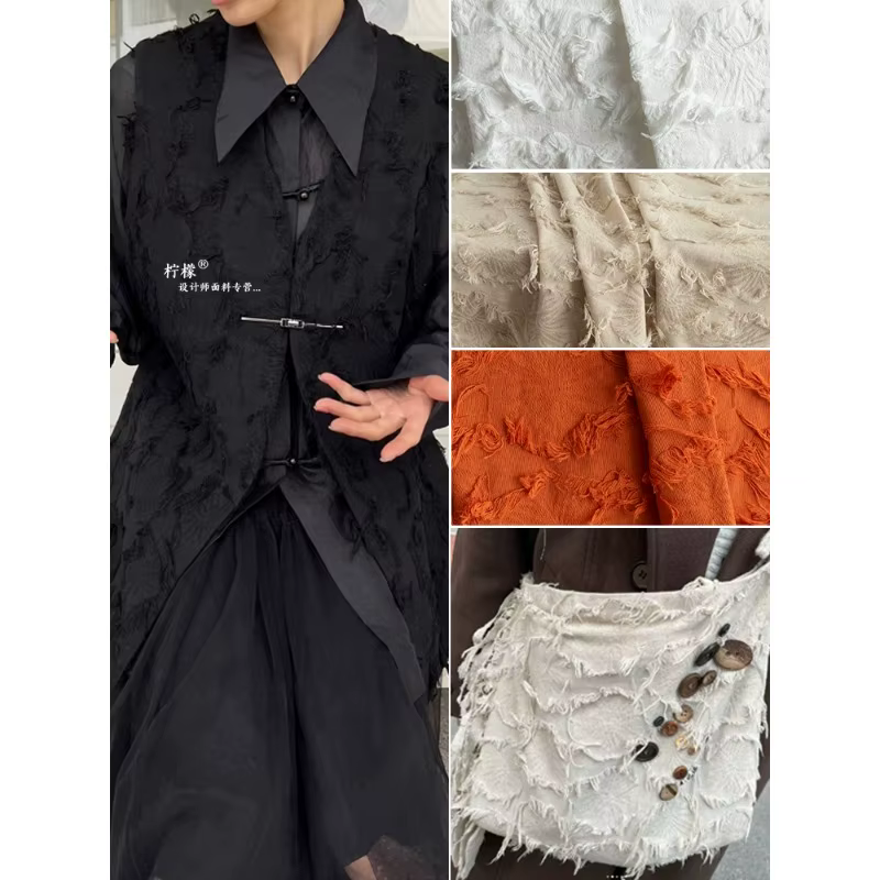 Sac à pampilles en coton et lin, tissu jacquard en lin, fleur foncée, veste coupée à la main, jupe, vêtements de créateurs, bricolage