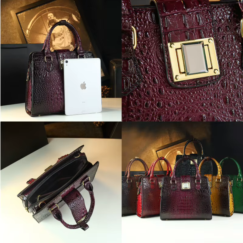Sac à main pour femme, motif imitation crocodile