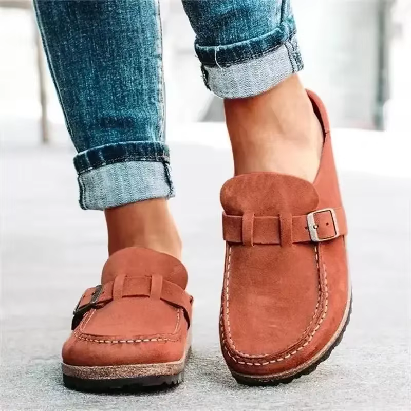 Mules à Boucles de Ceinture Durables pour Femme, Chaussures Plates à Enfiler, Demi-Pantoufles Rétro à la Mode, Nouvelle Collection 2025